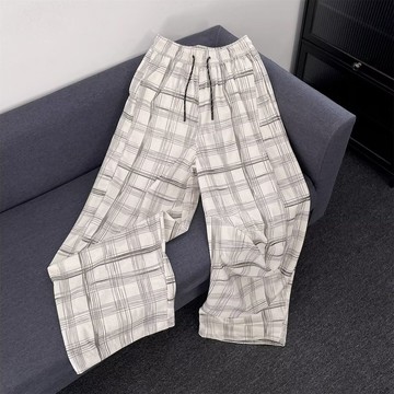 美式復古格子褲男新款秋冬寬鬆休閒直筒闊腿長褲子男