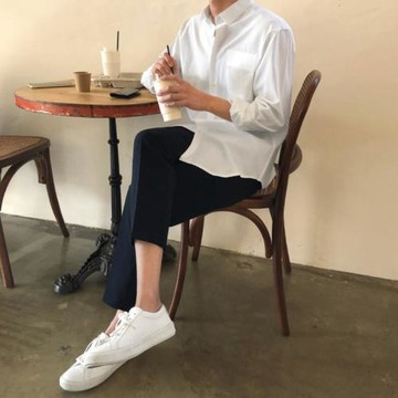 MRCYC秋季襯衫男長袖內搭免燙寬松休閑痞帥韓系潮流白色男士襯衣