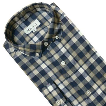 [MURANO]經典格紋長袖襯衫-深淺藍格