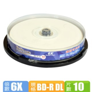 RiStone 日本版  6X  BD - R DL 50G  藍光燒錄片 光澤亮面可印片 (10片)