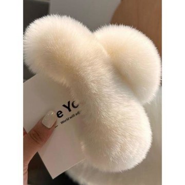 真獺兔毛后腦勺抓夾網紅高級感后腦勺毛毛發夾可愛秋冬毛絨頭飾