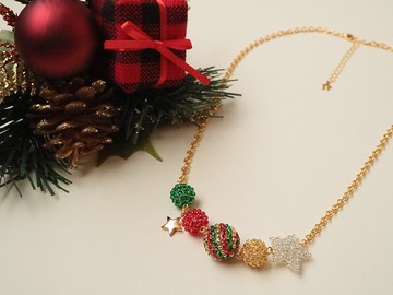 聖誕派對圍兜項鍊金精緻鋪面鏡球星星星星圓球球條紋紅綠銀季