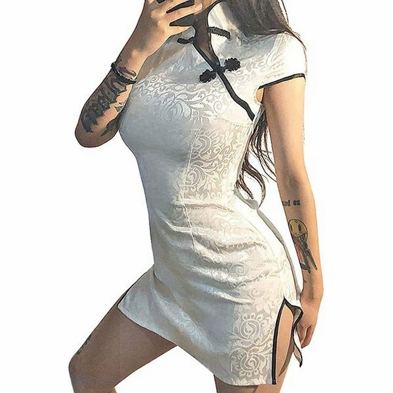 チャイナドレス ミニ ワンピース 半袖 ショート丈 パーティードレス チャイナ風 コスプレ衣装 ハロウィン お呼ばれ 結婚式 608 白 L 通販 Lineポイント最大get Lineショッピング