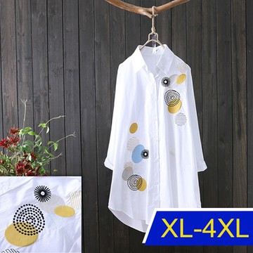 [韓國K.W.]刺繡知性撞色時髦襯衫上衣(防曬/長袖襯衫/長袖上衣/薄外套)