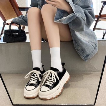 高幫低幫松糕厚底防滑帆布鞋女2025夏季新款百搭內增高運動休閑鞋
