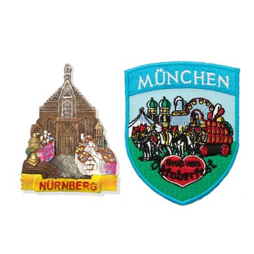 造型布貼＋磁鐵【2件組】德國慕尼黑旅遊磁鐵＋ 慕尼黑嘉年華臂章 出國紀念磁鐵 回憶磁鐵 冰箱磁貼 造型磁鐵_廠商直送