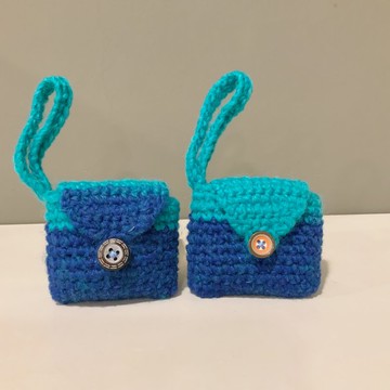 清爽湖青—獨一無二色塊—手工鉤織耳機袋