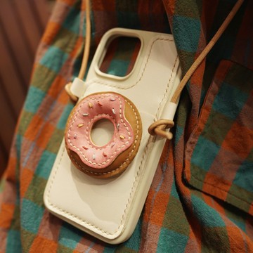 【客製手機殼】甜甜圈手機殼 插卡式斜挎式真皮手機殼