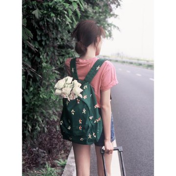 原創小清新印花初高中大學生書包女小眾帆布雙肩包文藝休閑背包潮