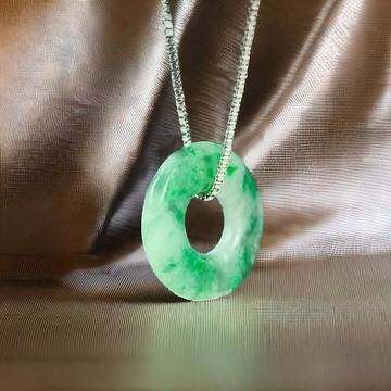 【願平安】飄綠花翡翠平安扣項鍊 | 天然緬甸玉A貨翡翠 | 送禮