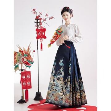 星河漢歌[龍龘龘]藍色馬面裙女2025新款國風新中式明制漢服半身裙