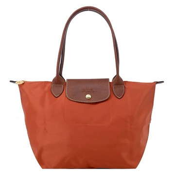 [平輸版]LONGCHAMP LE PLIAGE系列長把再生尼龍摺疊水餃包(中/磚紅)真品平輸