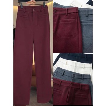 2025秋冬新款安可拉紅色直筒褲羊毛呢高腰顯瘦百搭垂感休閑長褲