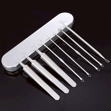 不鏽鋼粉刺清理8件套裝 刺擠拖夾一應具全 無懼黑頭粉刺脂肪粒 粉刺夾粉刺針粉刺鉤擠痘痘工具