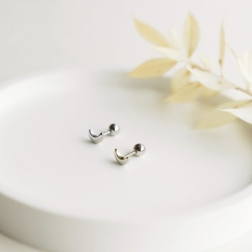 弦月 月亮轉珠耳環 抗過敏醫療鋼 轉珠耳環 可戴洗澡