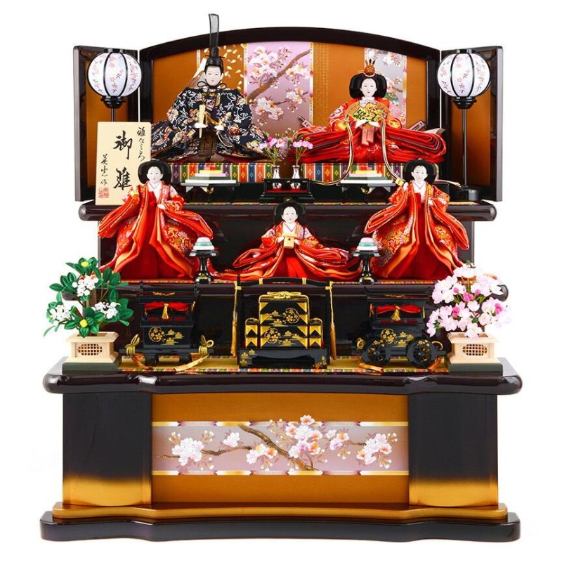 雛人形 飾り方 三段 京彩 葡萄塗り 御雛 雅なこころ 木製三段 h263-sb 
