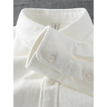 基礎百搭款！白色重磅純棉翻領長袖襯衫女日系簡約純色新疆棉襯衣