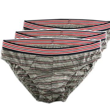 三雙裝純棉男士內褲透氣柔軟全棉條紋三角褲高彈U凸底褲外貿尾貨