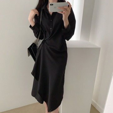 【巴黎精品】現貨+預購 連身裙長袖洋裝-知性風格造型設計連身女裙子2色a1ar26