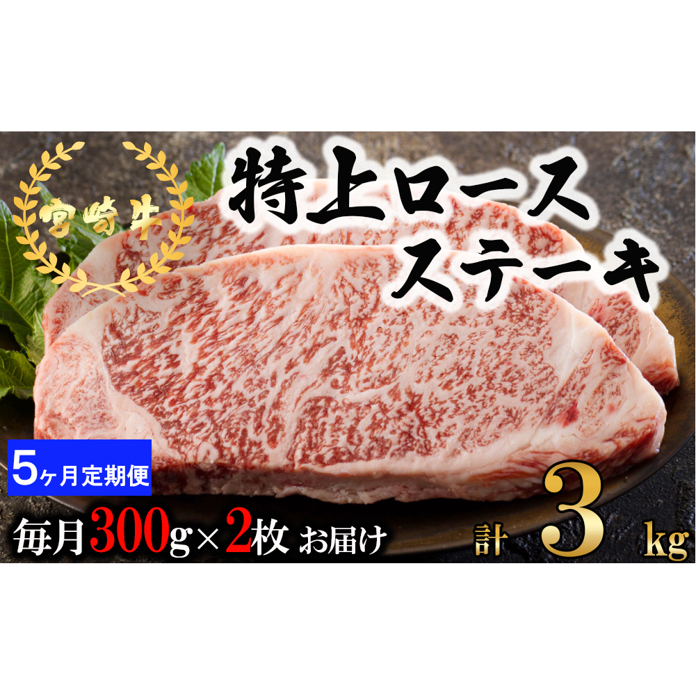  宮崎牛 特上 ロース ステーキ 600g (300g×2枚) 合計3kg 真空包装 小分け A4等級以上 牛肉 黒毛和牛 焼肉 BBQ バーベキュー キャンプ サシ 霜降り 贅沢 とろ