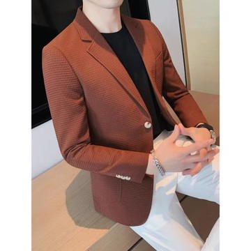 時尚華夫格休閑單西服男春秋百搭上衣痞帥潮流外套修身韓版小西裝