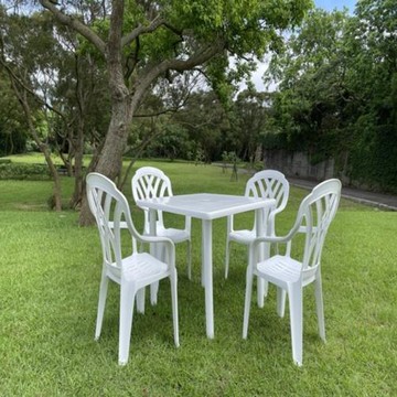 90cm白色休閒方桌1張+白色中背休閒椅4張