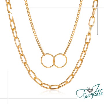 iSFairytale伊飾童話 幾何雙圈 簡約創意麻花鎖骨項鍊