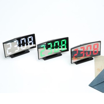 多功能鏡面鬧鐘LED充電曲面屏數字鬧鐘學生兒童臥室書房靜音鬧鈴