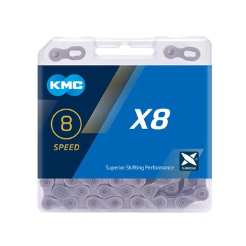 KMC【X8】銀/灰 盒裝 8速鏈條附快扣  8SPEED 116目 公司貨 鏈條 桂盟【2230682】