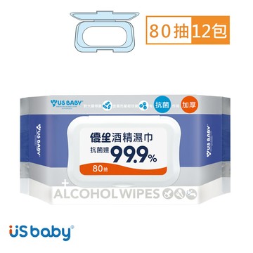 US BABY 超厚型抗菌酒 精濕巾80抽12包
