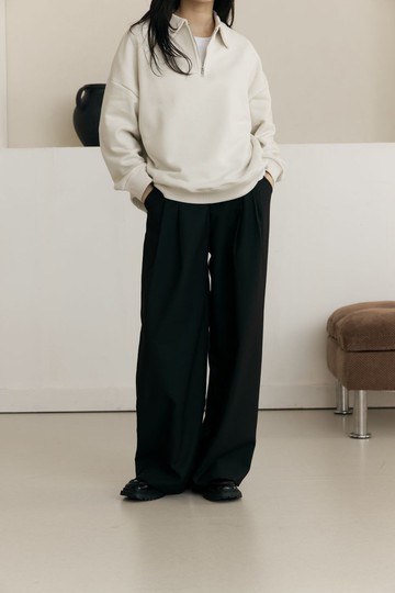 極簡單折落地寬褲(黑)
