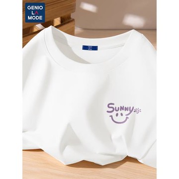 GENIOLAMODE短袖夏季男款2025新款簡約笑臉純棉圓領白t恤男士打底