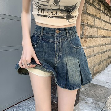 爆款直降價 牛仔短裙 A字裙 半身裙 短裙 牛仔短裙夏季高腰半身裙有內襯辣妹洋氣A字裙女時尚顯高新款百褶