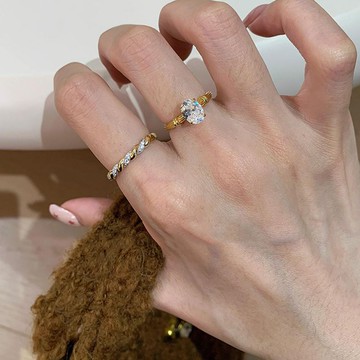 免運🔥氣質鋯石麻花鴿子蛋食指戒女ins精緻中古戒指高級麥穗尾戒銀飾 指戒指 開口戒指 女生戒指 單身戒指 尾戒 飾品