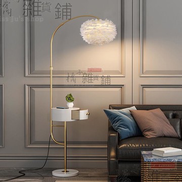 【新店鉅惠】落地燈臥室ins少女羽毛落地燈客廳臥室床頭燈光帶抽屜置物臺燈❀橘子雜貨鋪❈