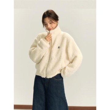 iNSLiiSA搖粒絨韓系拉鏈外套女百搭高領早春新款寬松休閑長袖上衣