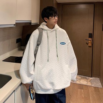 連帽衛衣男高級感提花上衣春秋外套青少年男裝潮牌寬松休閑運動服