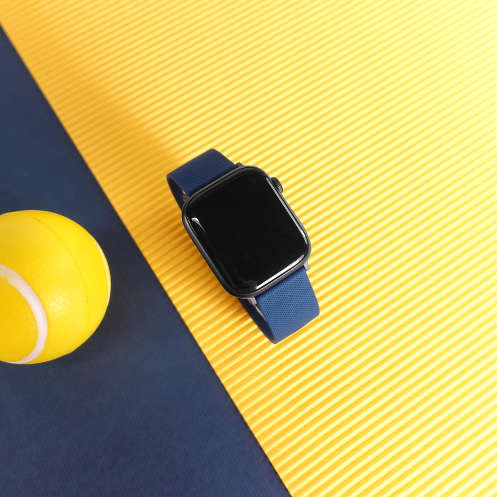 Apple Watch 全系列通用錶帶 蘋果手錶替用錶帶 同色扣頭及連接器 矽膠錶帶 深藍色 #858-188-DBE
