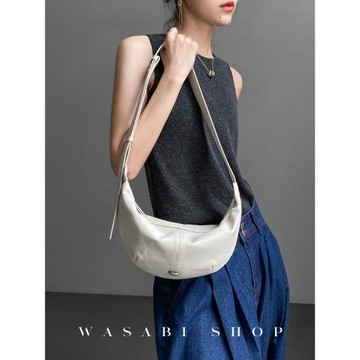 Vibe Ring/小眾極簡羊皮HOBO餃子包慵懶風通勤牛角包單肩斜挎包潮