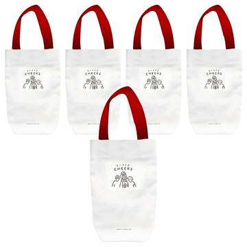 文青帆布 Cheers飲料提袋 Set 5  紅色提把 + 白色  1組