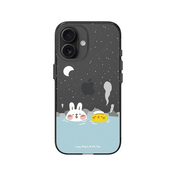iPhone 16 Clear (相機按鈕) 酷墨灰 - 懶散兔與啾先生 Lazy Rabbit and Mr.Chu - 泡溫泉