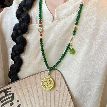 新中式 串珠 項鍊 漢服 圓牌 旗袍 毛衣鏈 國風 古風 民族 馬面裙 配飾品