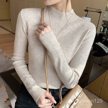 ✨桃園出貨✨半高領針織打底衫女 彈力修身長袖 軟糯針織上衣 半高領毛衣 內搭上衣 針織衫 中領毛衣女 針織毛衣女 打底衫