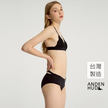 【Anden Hud】Spring Fever．交叉美臀中腰三角內褲(黑-月光玫瑰) 純棉台灣製