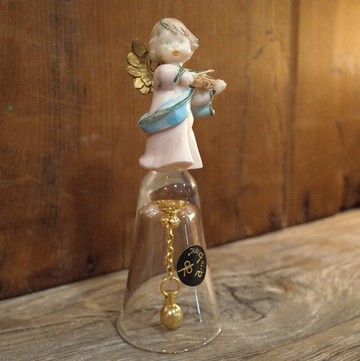 義大利老件.塑料拉小提琴小天使.玻璃手搖鈴.鈴鐺.擺件.#收藏品