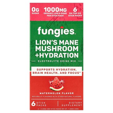 Fungies, 猴頭菇 + 補水，電解質混合飲品，西瓜味，6 條，每條 0.28 盎司（8 克）
