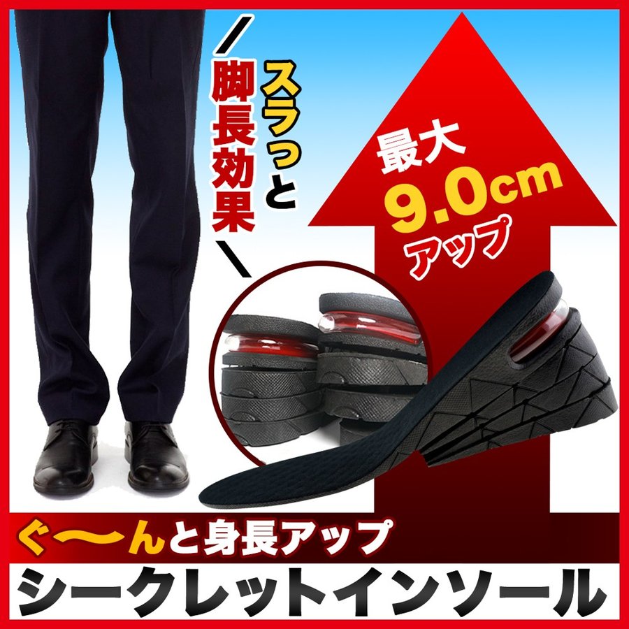 日本産 シークレットインソール 中敷き 調節可能 最大6㎝ 身長アップ 3段階調整