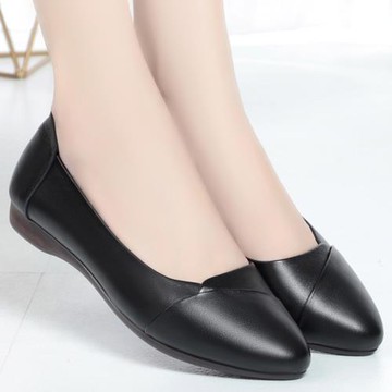 真皮淺口單鞋女秋季新款女鞋軟底防滑女皮鞋平底舒適媽媽鞋工作鞋