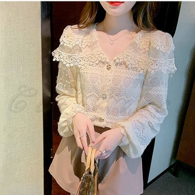 レースブラウス レディース 長袖 シャツブラウス Vネック フリル襟 フレア ス フォーマル 春秋 可愛い  ビジネス カジュアル きれいめ 楽天市場】レースブラウス レディース 長袖 Vネック フリル襟