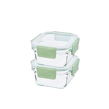 Glasslock 格拉氏洛克 Pure Relax 方形玻璃密封盒 綠色  2個  440ml